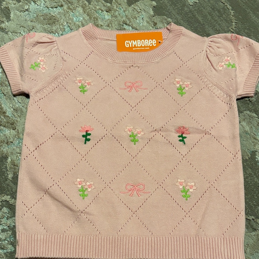 Gymboree Light Pink Sweater with Floral Embroidered Accents.